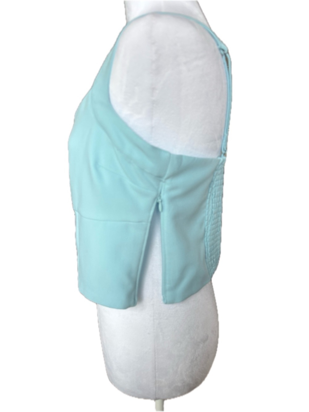 Abercrombie & Fitch Sky Blue Cropped Tank, Smocking Back With Zipper on Side - Picture 6 of 12